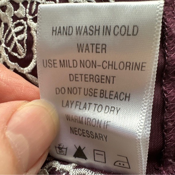 FOR JOSEPH Purple Embroidered Floral SATIN YOKE Boho Flowy Shift L/S Dress Sz M - Picture 10 of 10